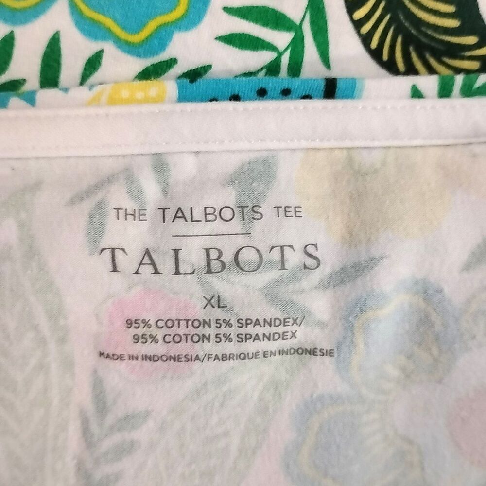 The Talbots Tee Womens XL Top Blue Pink Bright Floral Long Sleeve Cotton Knit - Picture 4 of 4